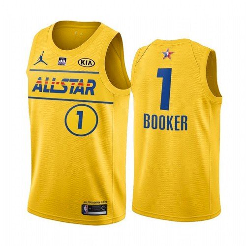 Men's 2021 All-Star #1 Devin Booker Yellow NBA Western Conference Stitched Jersey Men's 2021 All-Star #1 Devin Booker Yellow NBA Western Conference Stitched Jersey